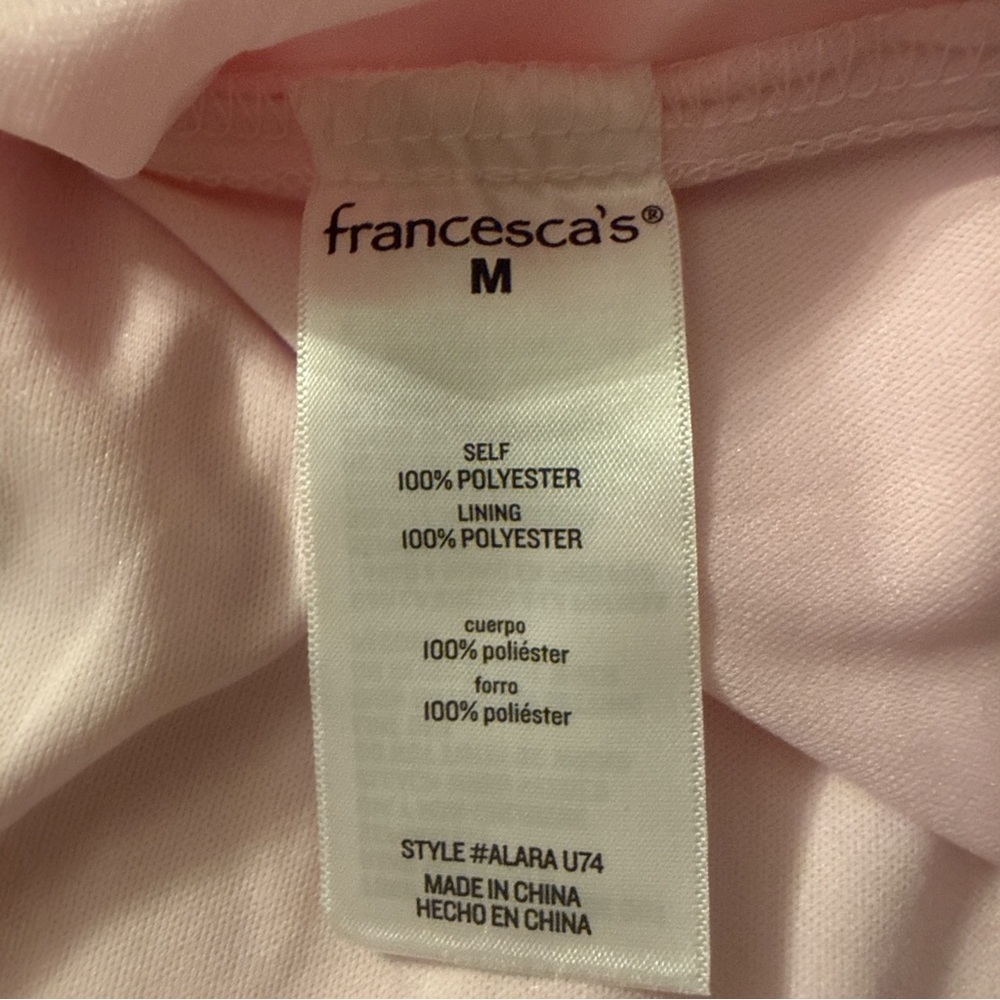 Francesca’s Romantic Pink Floral Tiered Midi Dress Tie Shoulder Bows Size M - Picture 10 of 13